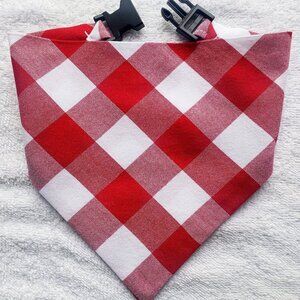 Clip on Dog Bandana With Buckle Pet Cat Bandanna Scarf Red & White Buffalo Plaid